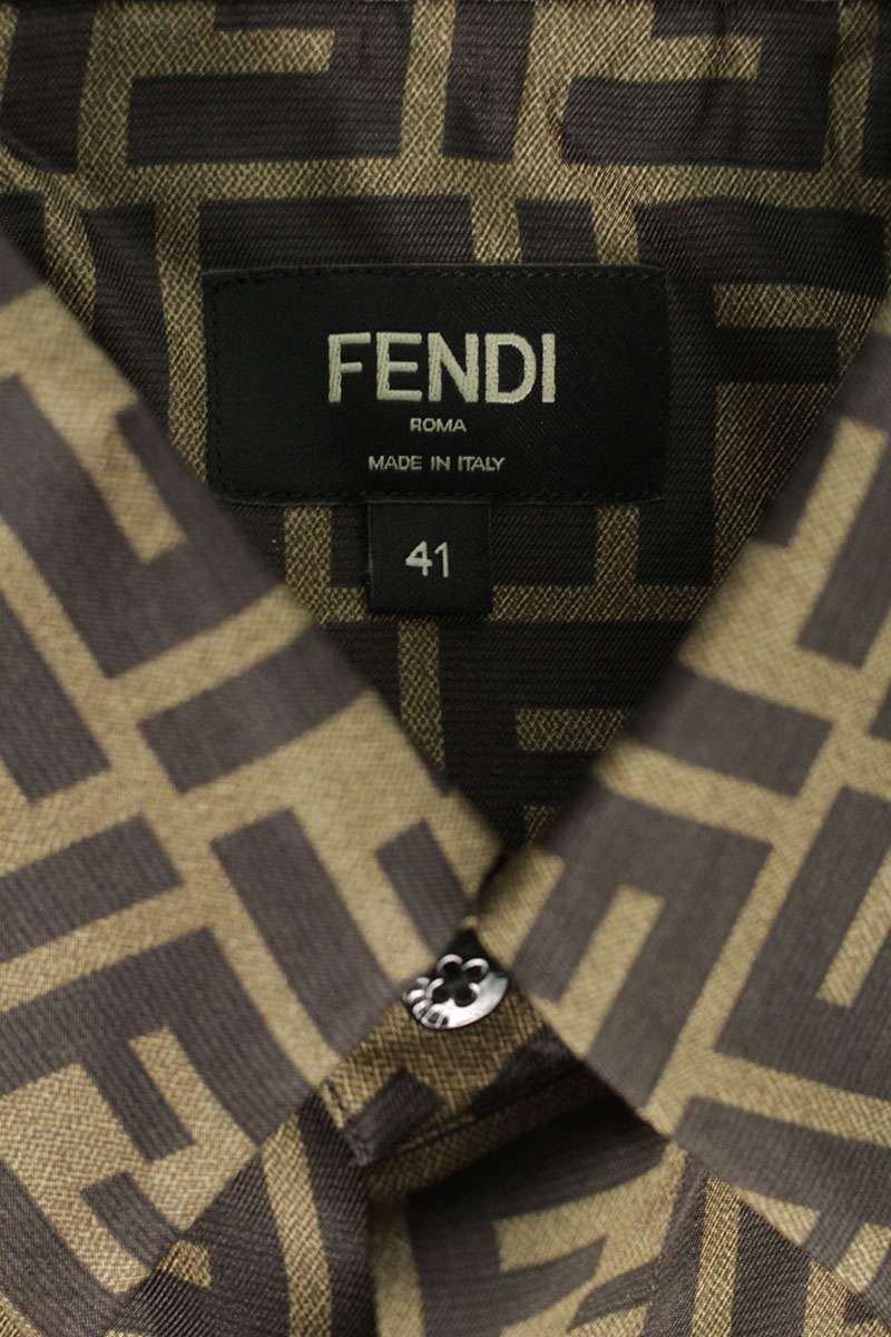 Fendi AKEE FF All-Over Print Silk Short Sleeve Shirt Brown x Black Size 41