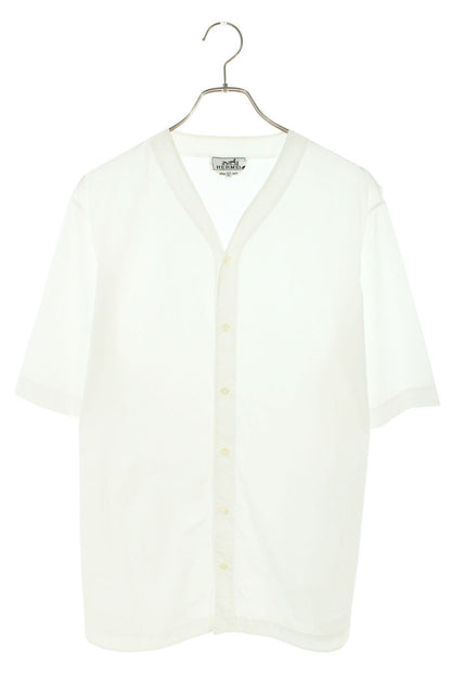 Hermes Collarless Cotton Short Sleeve Shirt White Size 42