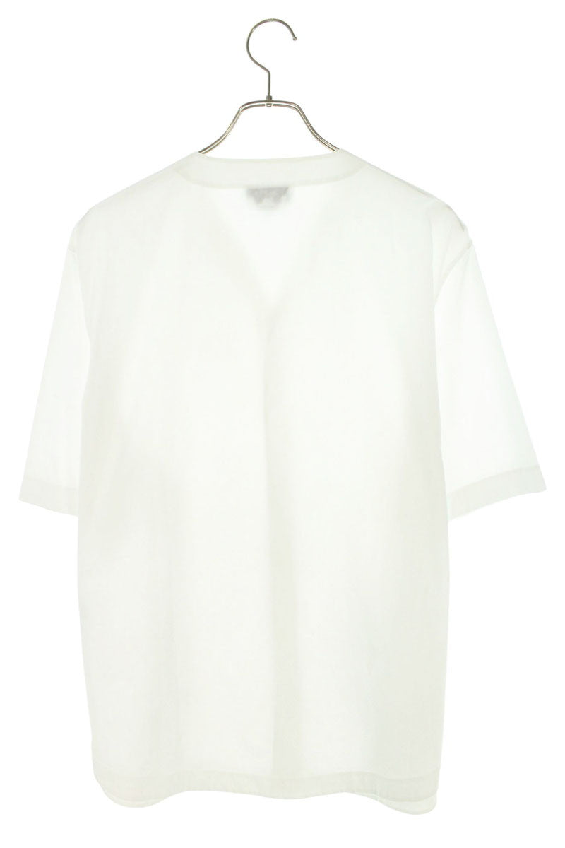 Hermes Collarless Cotton Short Sleeve Shirt White Size 42