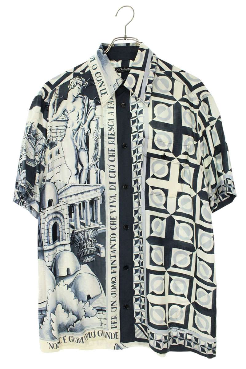 DOLCE & GABBANA All-Over Print Silk S/S Shirt Size XXL