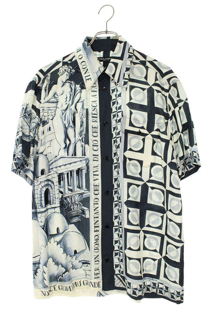 DOLCE & GABBANA All-Over Print Silk S/S Shirt Size XXL