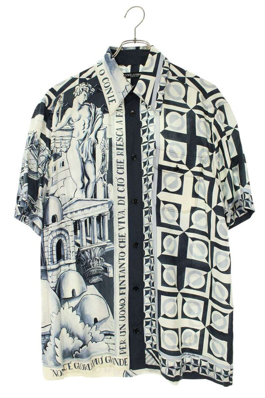 DOLCE & GABBANA All-Over Print Silk S/S Shirt Size XXL