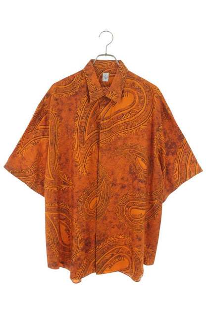 Berluti All-Over Print Silk Short Sleeve Shirt Orange Size 44