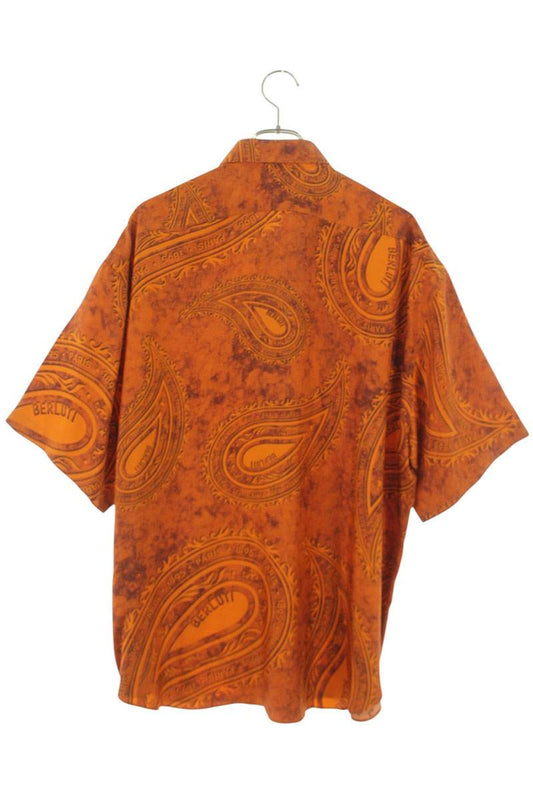 Berluti All-Over Print Silk Short Sleeve Shirt Orange Size 44