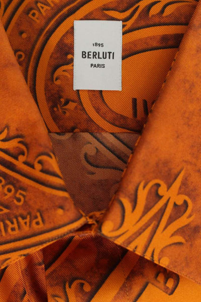 Berluti All-Over Print Silk Short Sleeve Shirt Orange Size 44