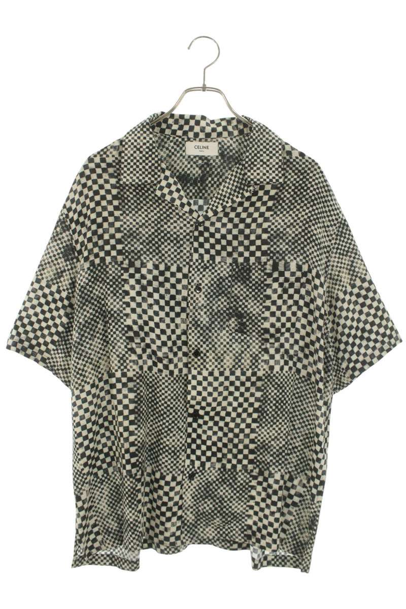 CELINE Check Pattern Rayon Hawaiian S/S Shirt Size XXS