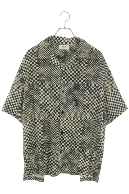 CELINE Check Pattern Rayon Hawaiian S/S Shirt Size XXS