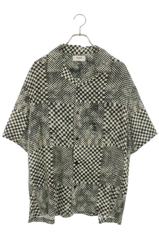 CELINE Check Pattern Rayon Hawaiian S/S Shirt Size XXS
