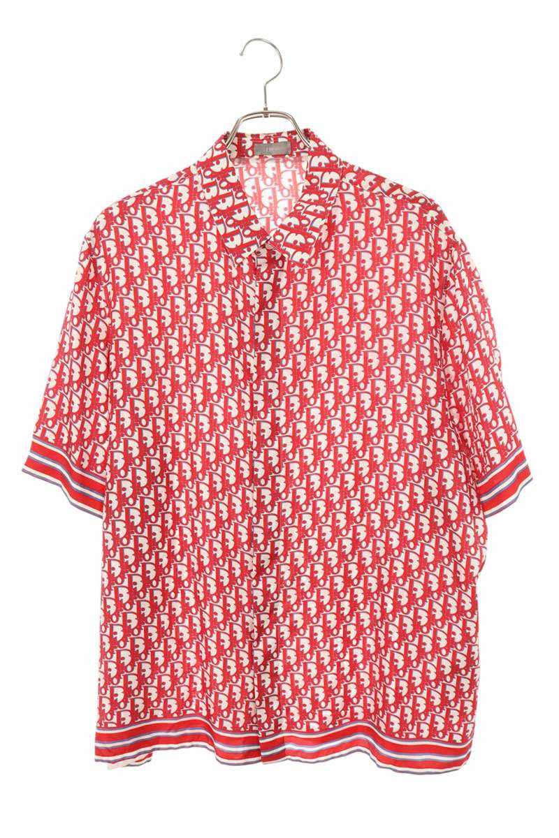 DIOR Oblique Short Sleeve Silk Shirt Red Size XS