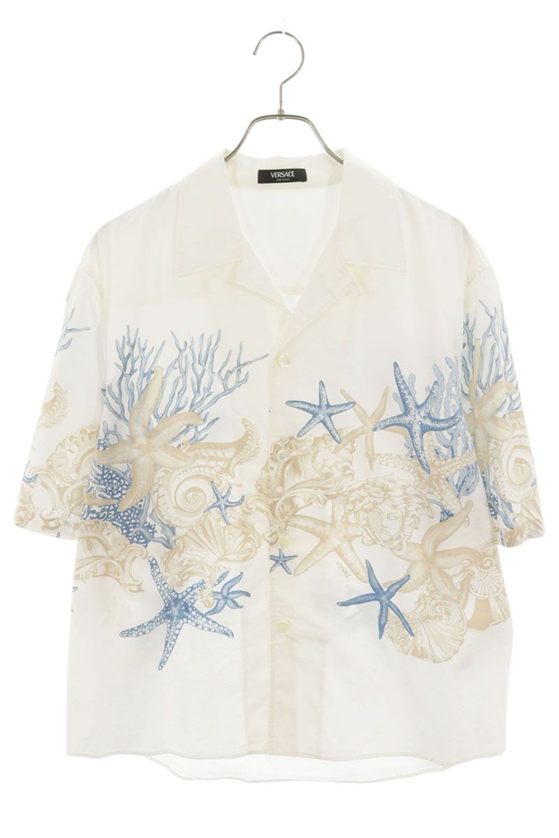 Versace All-Over Pattern Open Collar Shirt White Size M