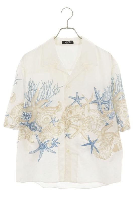 Versace All-Over Pattern Open Collar Shirt White Size M