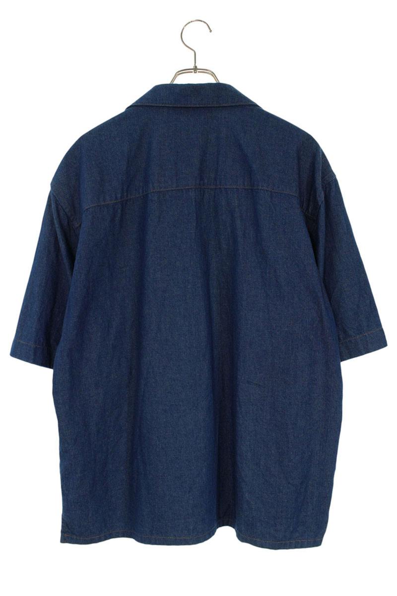 MARNI Embroidered Denim Short Sleeve Shirt Blue Size L