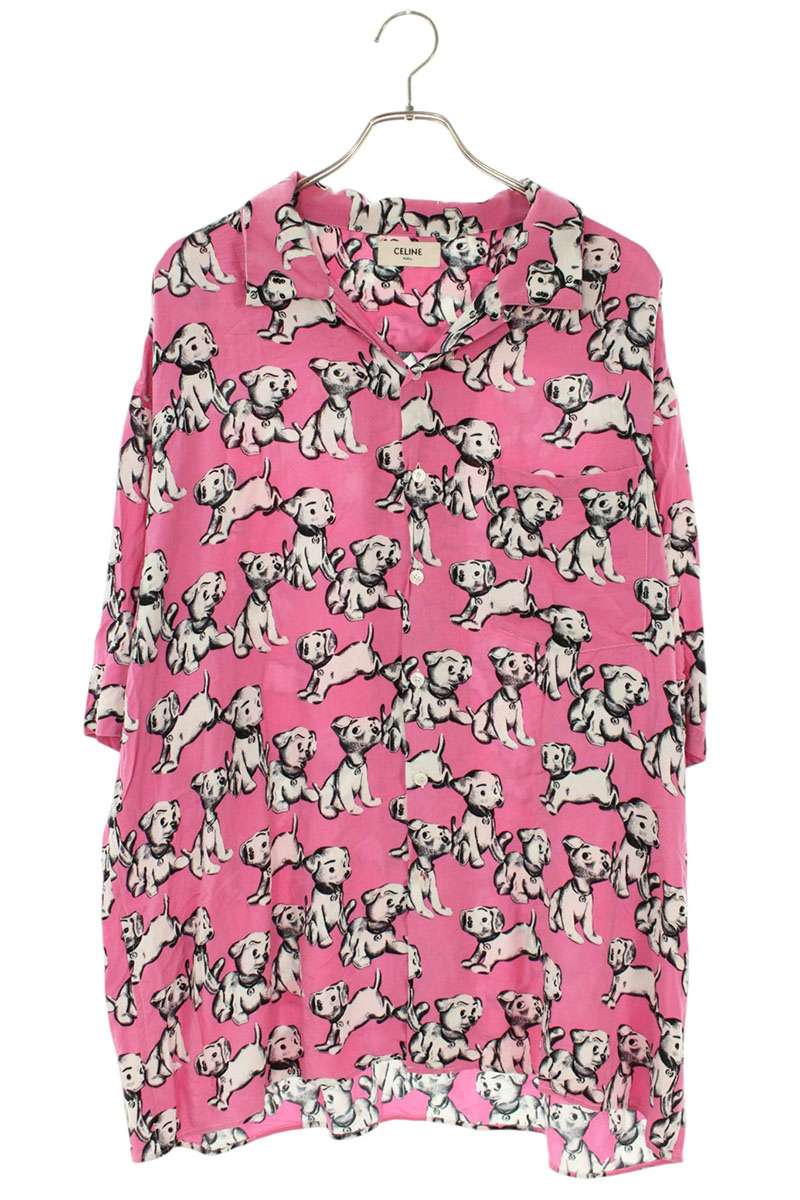 CELINE Artist Print Open Collar Shirt Pink Size S
