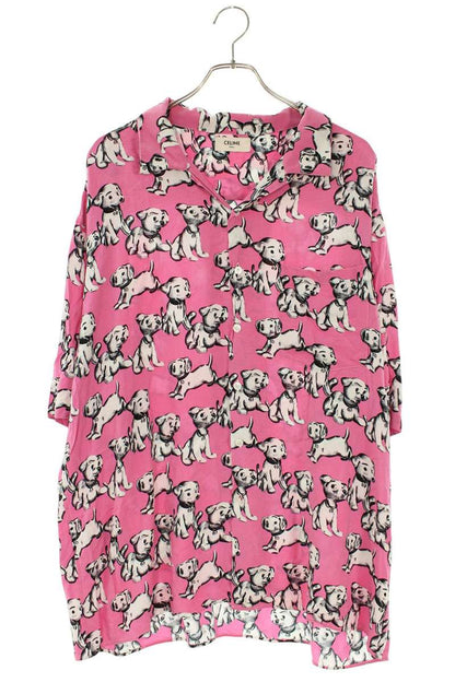 CELINE Artist Print Open Collar Shirt Pink Size S