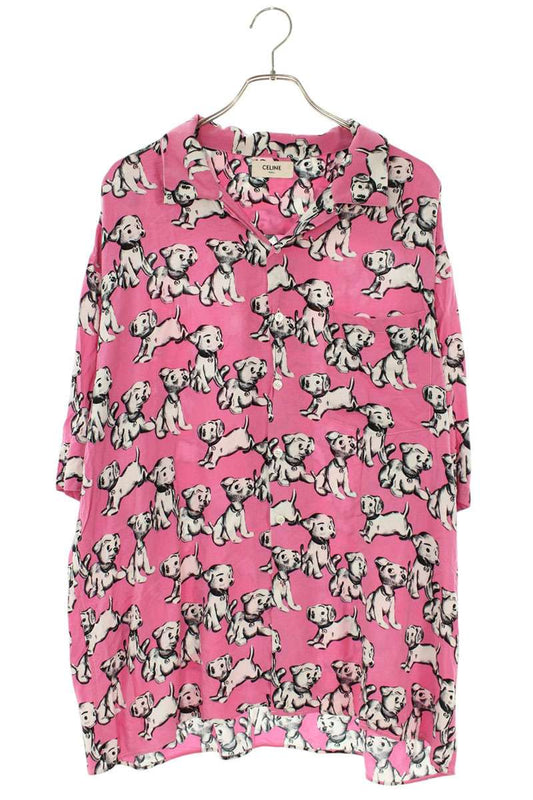 CELINE Artist Print Open Collar Shirt Pink Size S