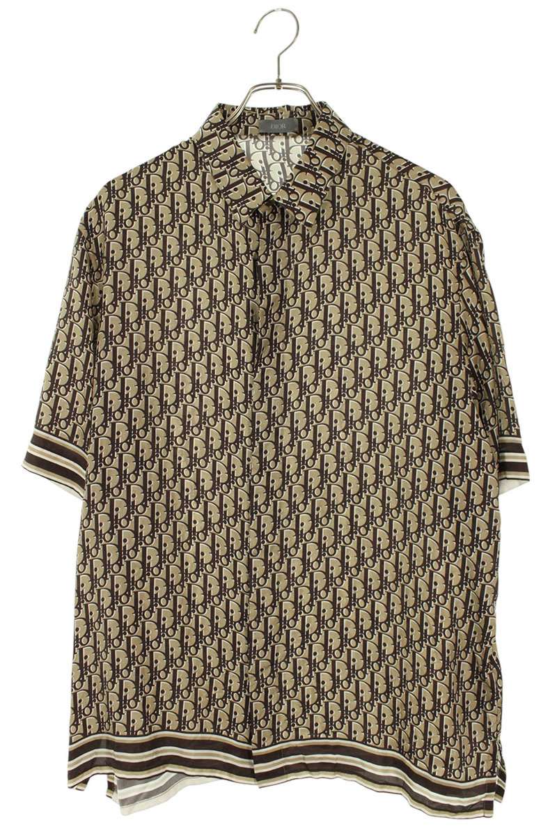 DIOR Oblique All-Over Pattern Silk Shirt Brown Size XXS