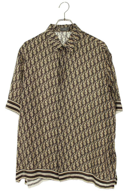 DIOR Oblique All-Over Pattern Silk Shirt Brown Size XXS