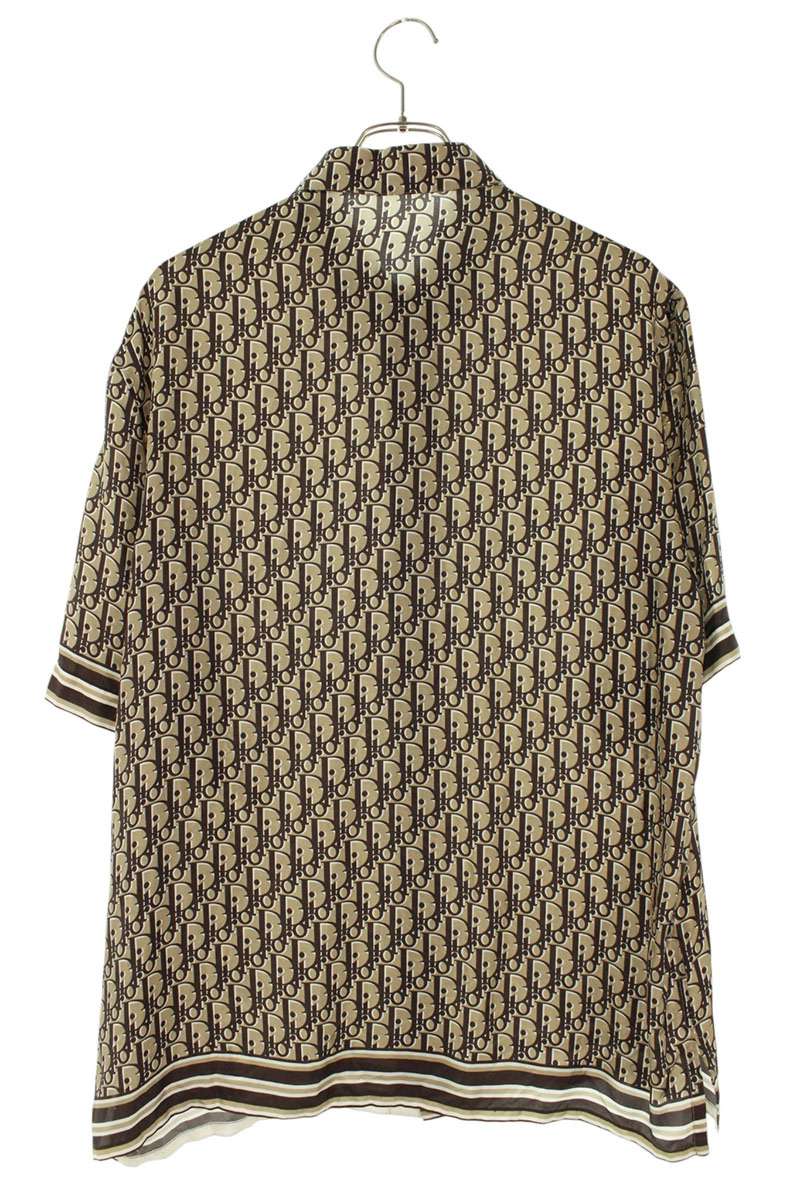 DIOR Oblique All-Over Pattern Silk Shirt Brown Size XXS