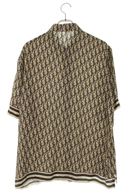 DIOR Oblique All-Over Pattern Silk Shirt Brown Size XXS