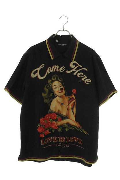 DOLCE & GABBANA 20SS Pin-Up Girl Silk Shirt Black Size XXL