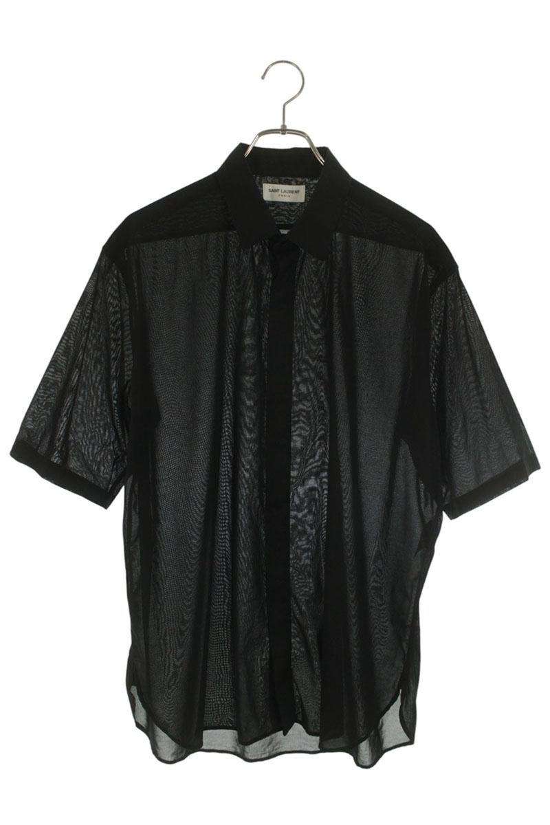 SAINT LAURENT PARIS Cotton Fly Front SS Shirt Black Size S
