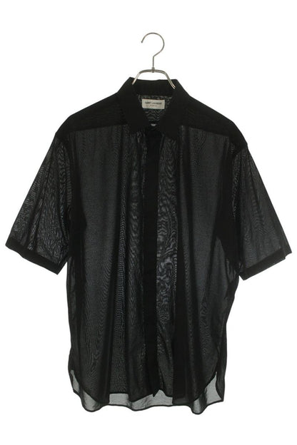 SAINT LAURENT PARIS Cotton Fly Front SS Shirt Black Size S