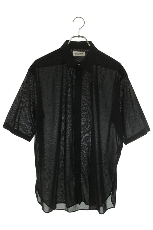 SAINT LAURENT PARIS Cotton Fly Front SS Shirt Black Size S