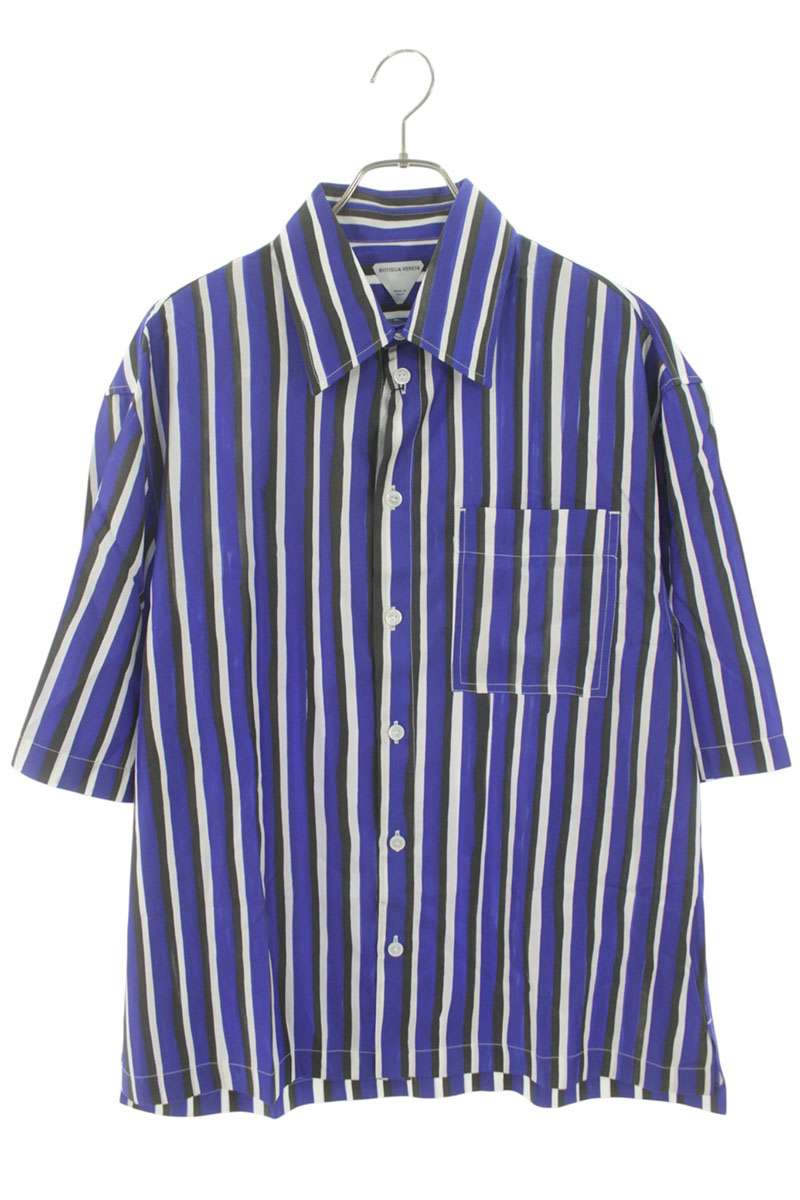 BOTTEGA VENETA Striped Rayon Silk Short Sleeve Shirt Size S