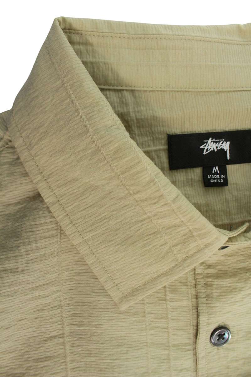 STUSSY Pleated Lyocell Nylon Short Sleeve Shirt Beige Size M