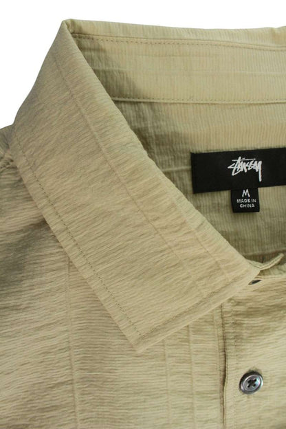 STUSSY Pleated Lyocell Nylon Short Sleeve Shirt Beige Size M