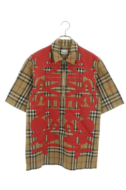 Burberry Check Half-Zip Cotton Short Sleeve Shirt Size XS