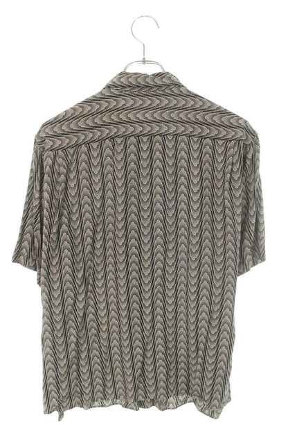 CELINE All-Over Pattern Open Collar Rayon Shirt Black Size S