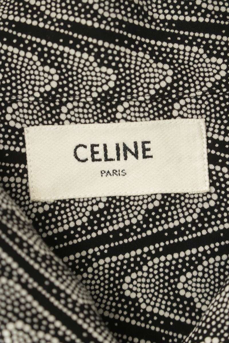 CELINE All-Over Pattern Open Collar Rayon Shirt Black Size S