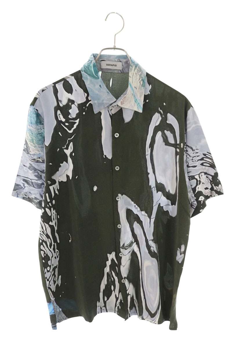 SERAPIS MARITIME Green All-Over Pattern Silk S/S Size M