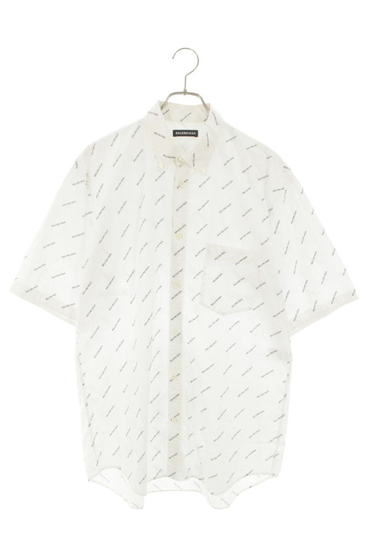 BALENCIAGA All-Over Logo Button Down SS Shirt Size XXL