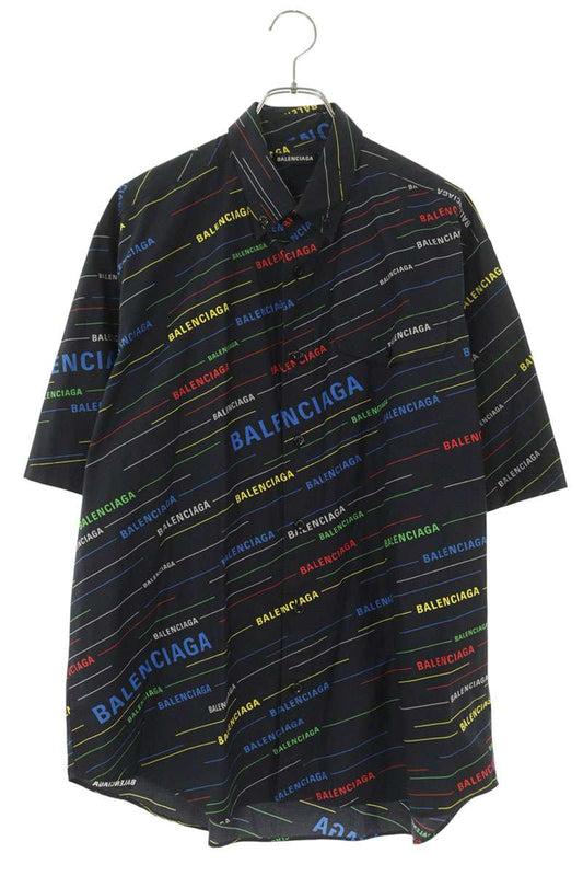 BALENCIAGA 19SS All-Over Logo Print S/S Shirt Black Size XXL