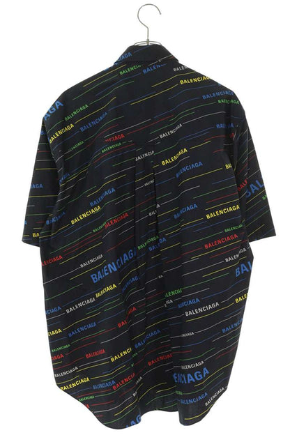 BALENCIAGA 19SS All-Over Logo Print S/S Shirt Black Size XXL