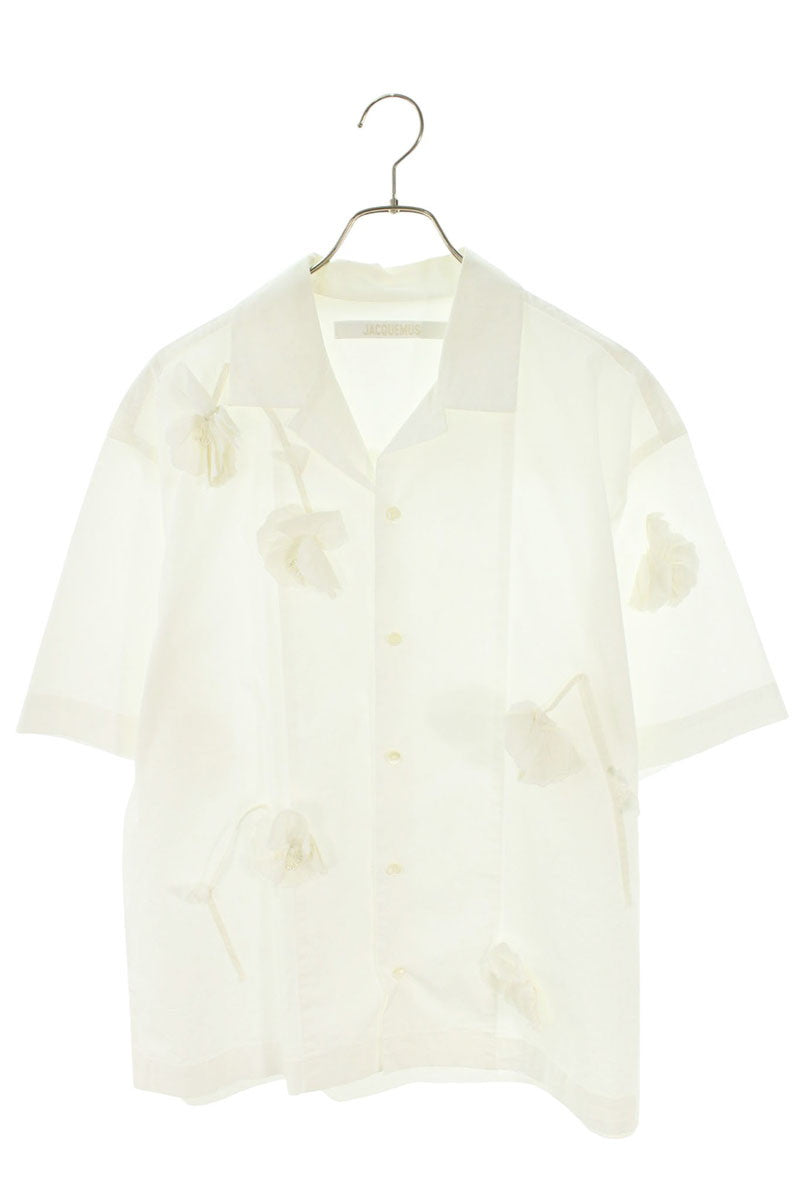 JACQUEMUS White Floral Open Collar S/S Shirt Size L