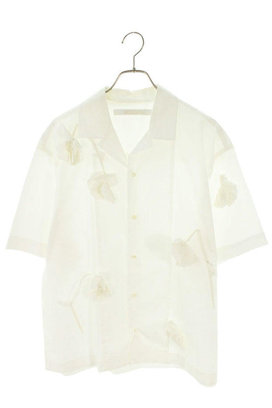 JACQUEMUS White Floral Open Collar S/S Shirt Size L