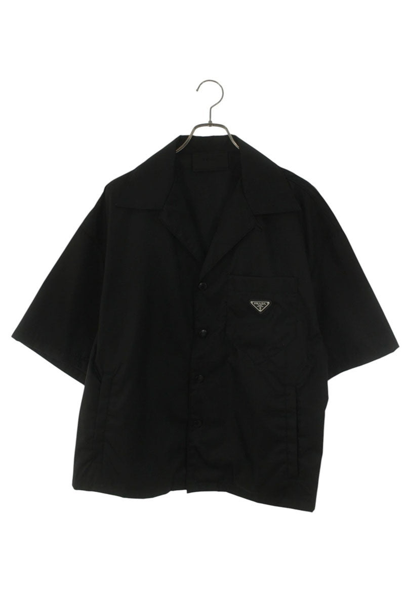 PRADA Nylon Triangle Logo Plate S/S Shirt Black Size L
