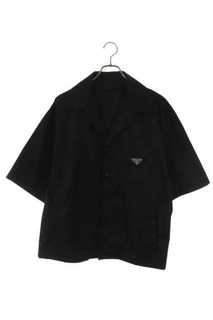 PRADA Nylon Triangle Logo Plate S/S Shirt Black Size L