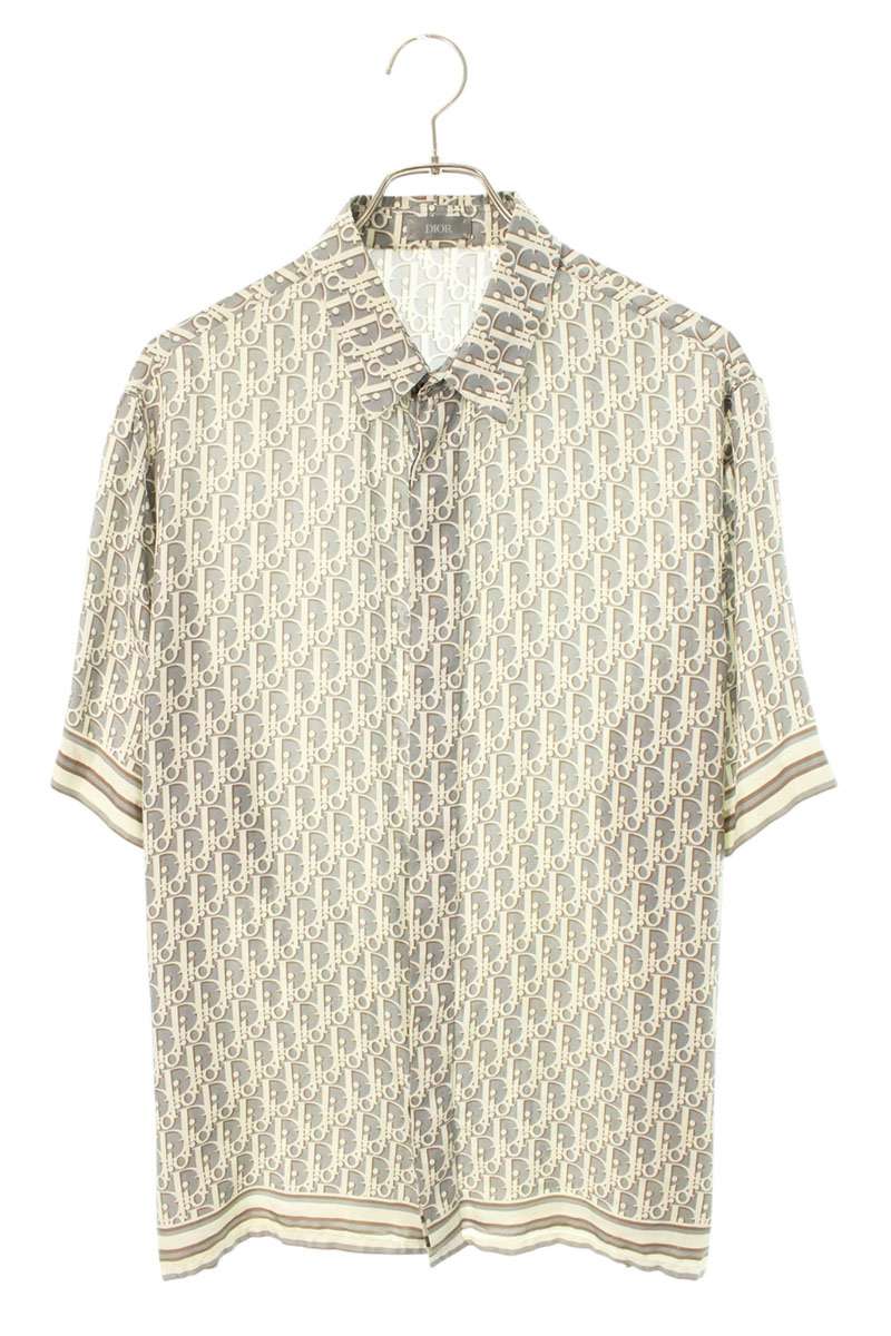 DIOR Oblique All-Over Print Silk S/S Shirt Gray Size XXS