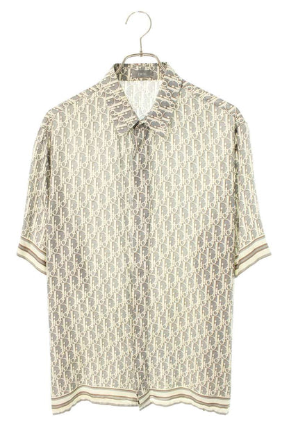 DIOR Oblique All-Over Print Silk S/S Shirt Gray Size XXS