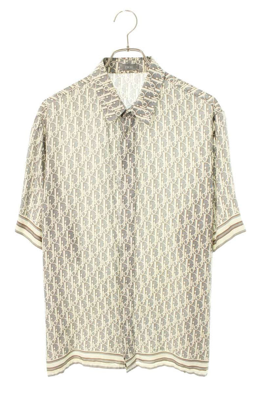DIOR Oblique All-Over Print Silk S/S Shirt Gray Size XXS