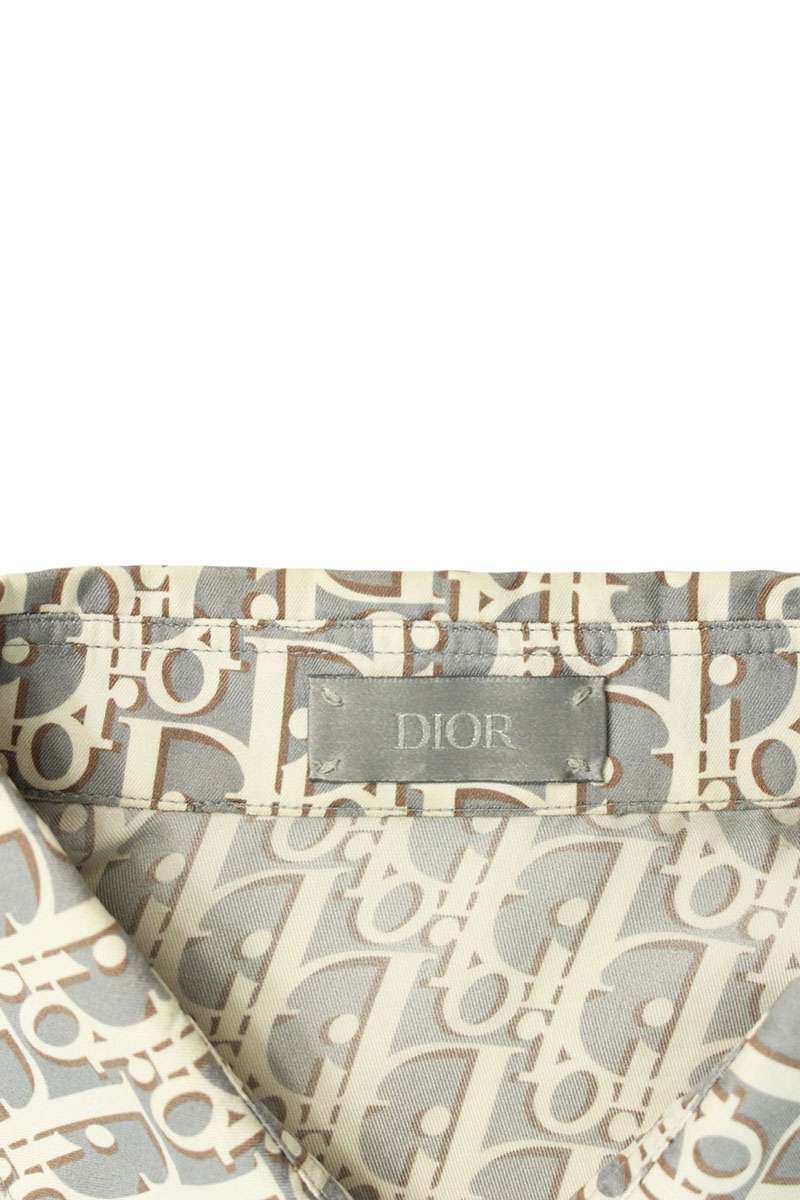 DIOR Oblique All-Over Print Silk S/S Shirt Gray Size XXS