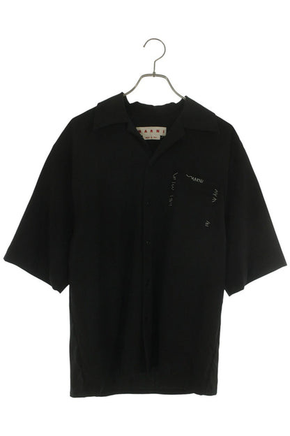 MARNI Black Wool Logo Embroidered S/S Shirt Size S
