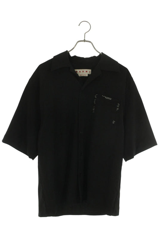 MARNI Black Wool Logo Embroidered S/S Shirt Size S