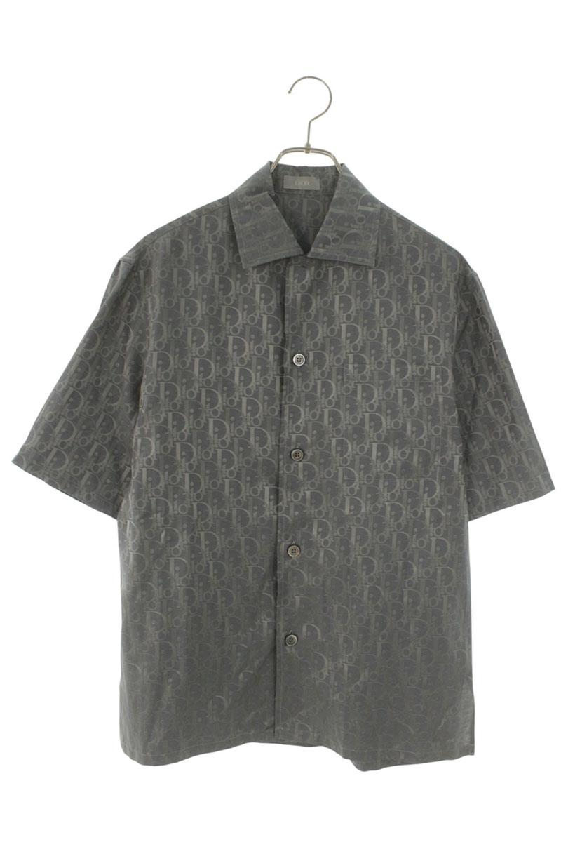 DIOR Oblique Jacquard Silk Blend S/S Shirt Gray Size XXL