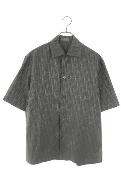 DIOR Oblique Jacquard Silk Blend S/S Shirt Gray Size XXL