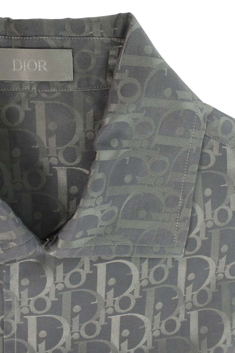DIOR Oblique Jacquard Silk Blend S/S Shirt Gray Size XXL
